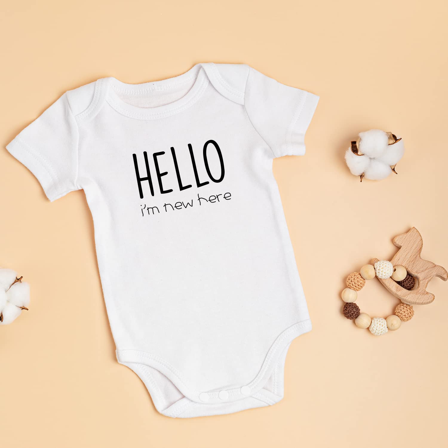 Printique Organic GOTS Certified Baby Onesie Unisex Bodysuit 0-18 months - Hello I'm New Here | Baby Announcement (Hello I'm New Here, 0-3 Months)
