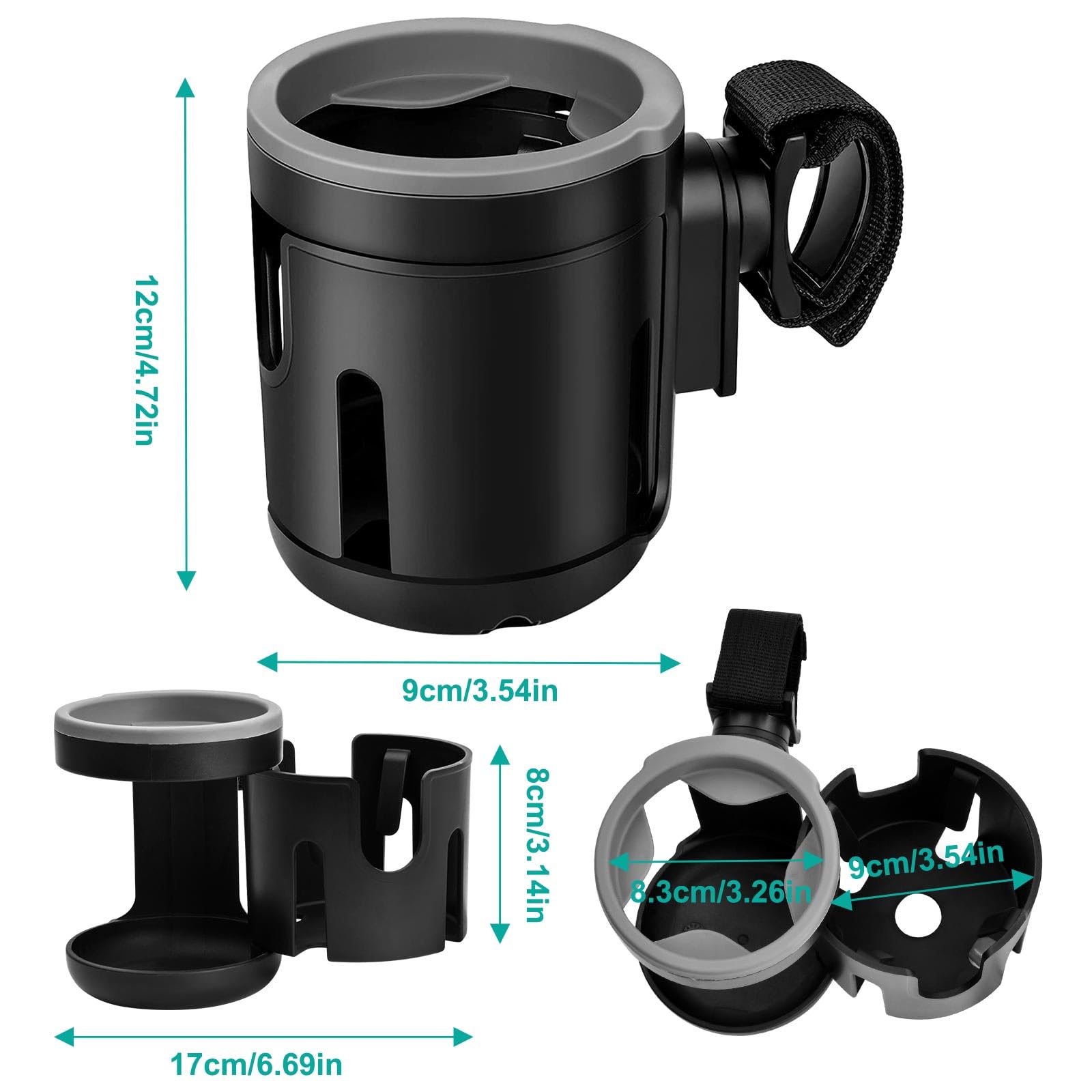 Portavasos para Cochecito, 2 en 1 Portavasos para Bebidas y Café Portavasos Carrito Bebe Universal Ajustable 360 Grados de Rotación Portabotellas para Silla de Paseo para Cochecito Bicicleta