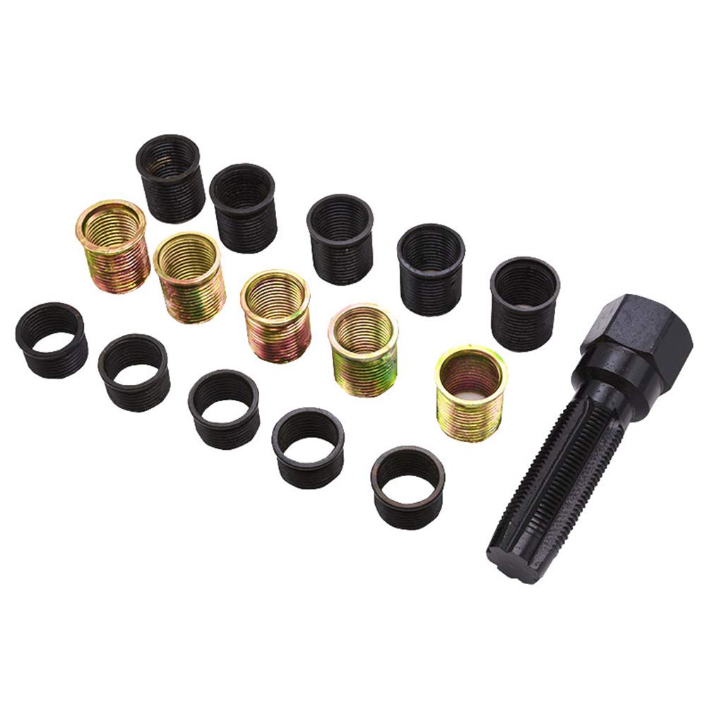 Calidaka - Kit de reparación de bujías de acero al carbono, herramientas de reparación de roscas M14 x 1.25 pulgadas con estuche portátil