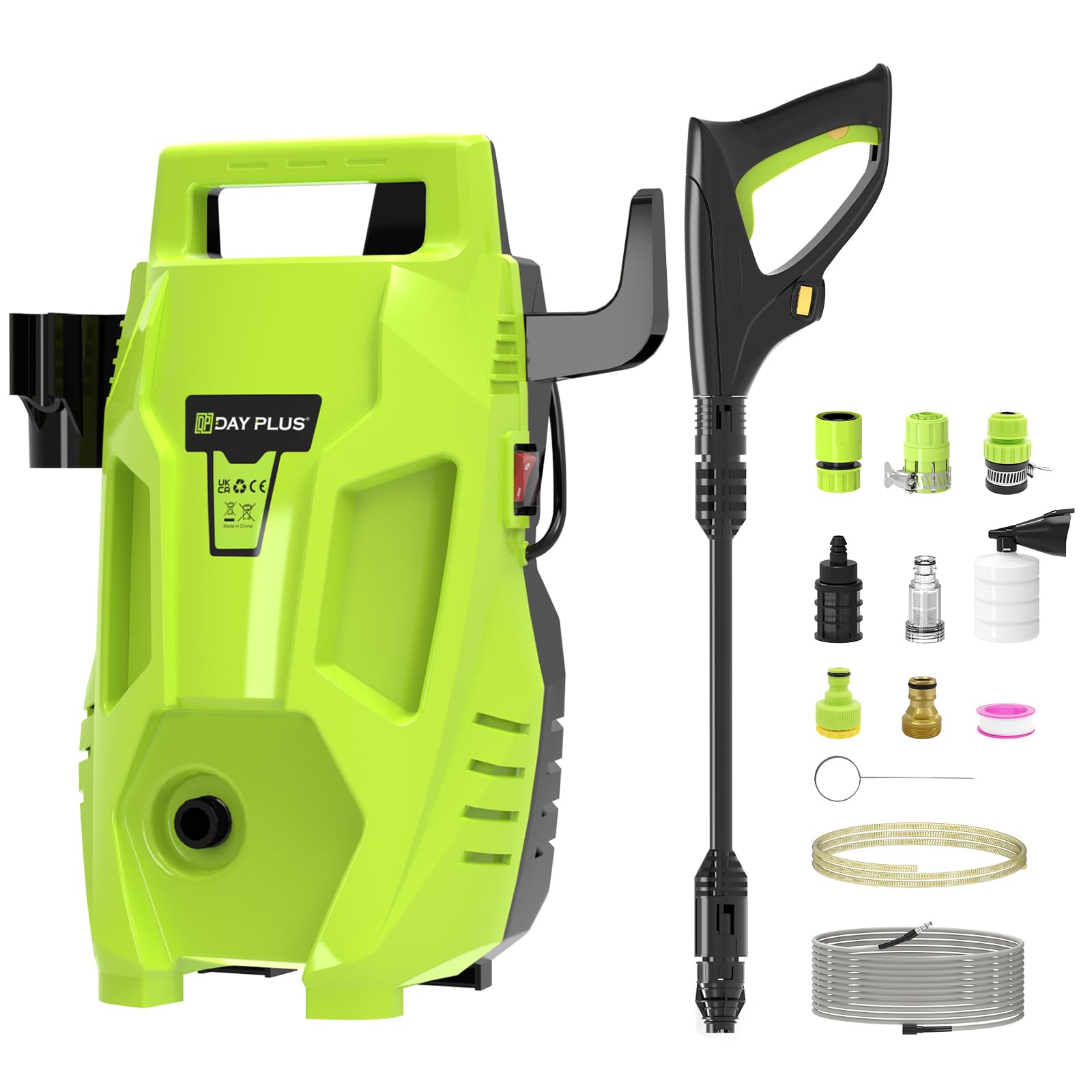 High Power Electric Pressure Washer, 180 Bar 2200W Jet Wash 500L/H Flow 3-in-1 Nozzle 7m High Pressure Hose Lightweight Compact for Car Patio Driveway Fence BBQ Garden Furniture Cleaning