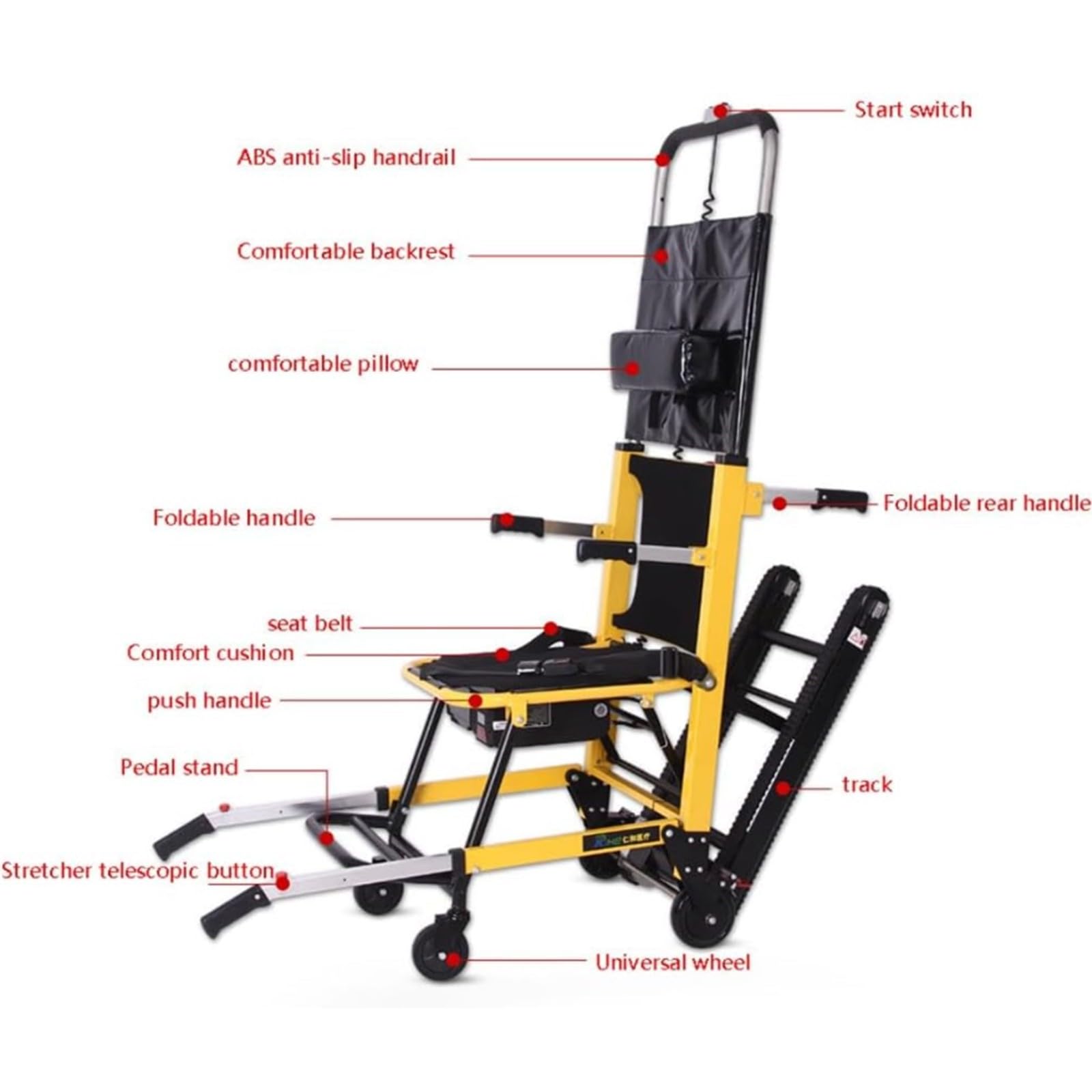 Elektrischer Raupen-Treppensteiger,Treppenlifte Für Ältere Menschen,Elektrische Treppenlifte,Leichter Faltbarer Treppenliftstuhl,Rahmen Aus Aluminiumlegierung,Tragfähigkeit 169 Kg