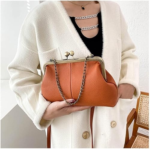 Miniatura 6 de Bolso de mano clásico retro para mujer, correa de cadena, de cuero, con cierre de beso, bolso de mano para el trabajo, bolso cruzado