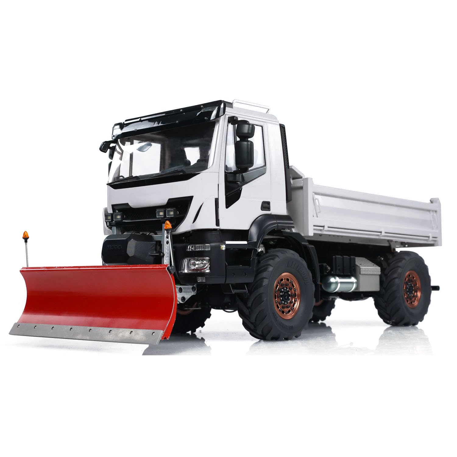 Camion benne hydraulique 1/14 RC 4 x 4 en métal RC avec pelle à neige transmission 2 vitesses son léger contrôleur radio I6S