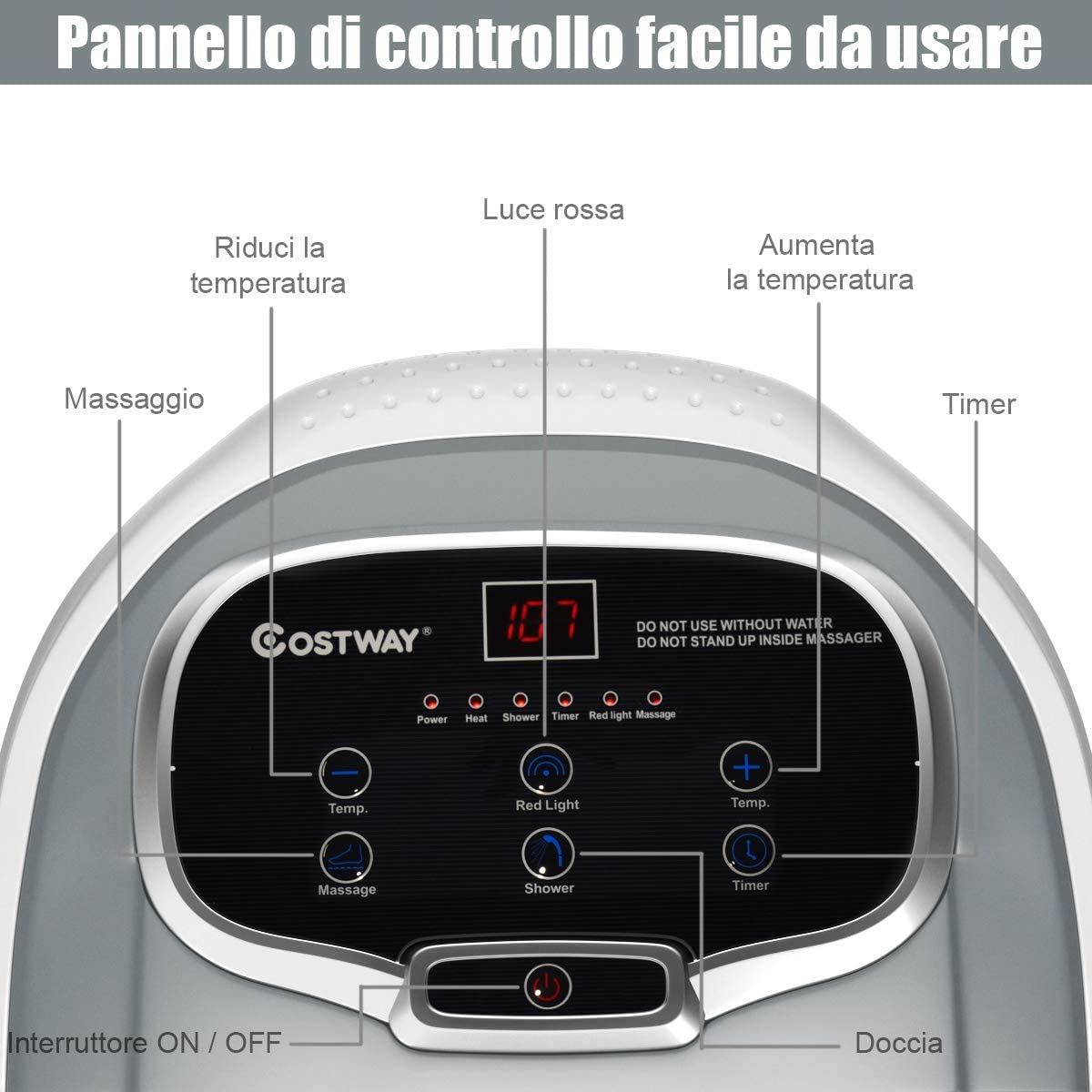 GYMAX Pediluvio Idromassaggio Elettrico con Funzione di temporizzazione, Massaggiatore Piedi con Idromassaggio Plantare e Riscaldamento dell’Acqua, 44x36x36 cm (Grigio)