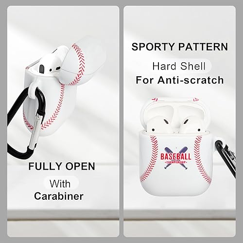 Miniatura 2 de Funda para Airpods, diseño de béisbol, a prueba de golpes, para auriculares Airpods 1 y 2 con llavero frontal LED visible