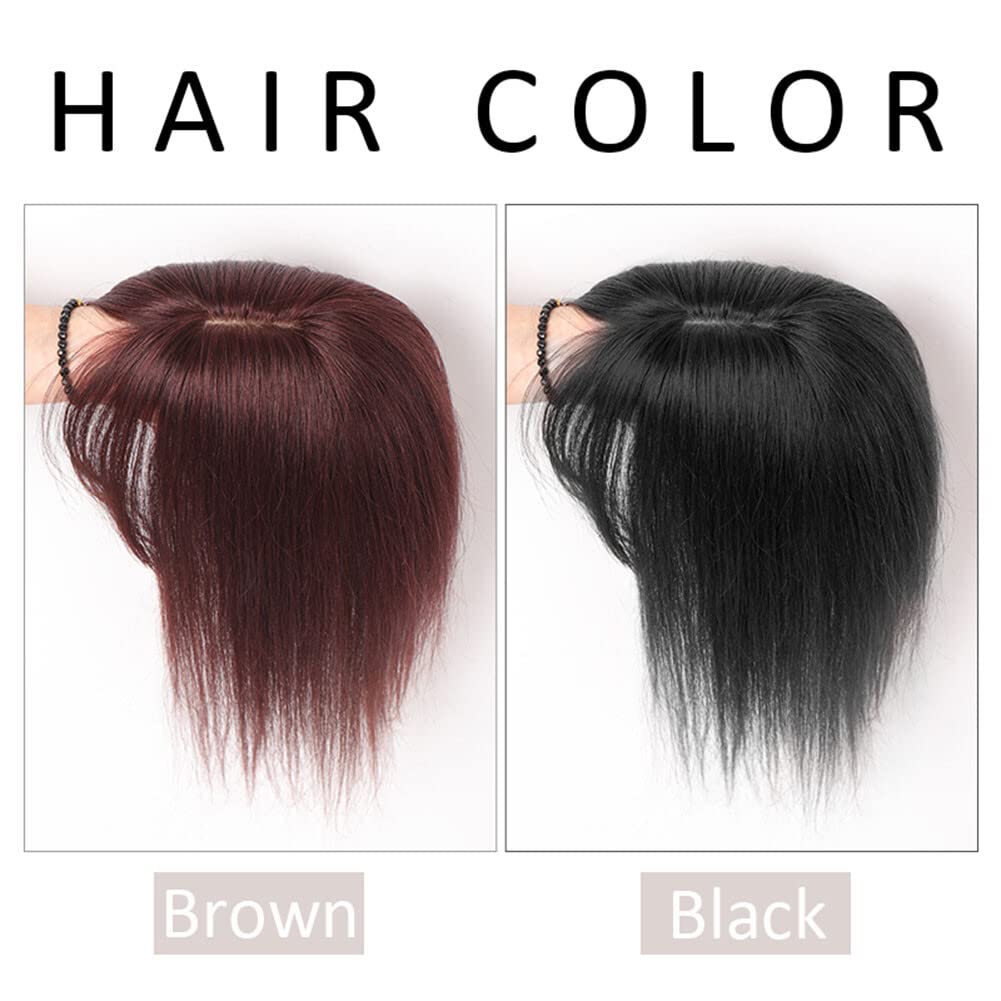 Clip de pelo humano real en parte Niddle Base de seda recta postizos con flecos (9x14cm, 20cm/negro)