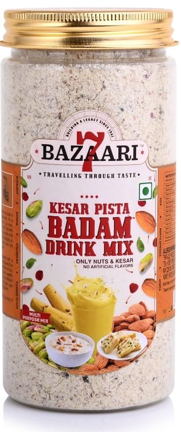 7BAZAARI Kesar Pista Badam Drink Mix 225g |Natural Blend of Almonds, Pistachios, and Cashews with Exquisite Saffron, Rose Petals, and Spices No Artificial Flavors (Pack of 1) (B0CYH9544P) Amazon Price History, Amazon Price Tracker