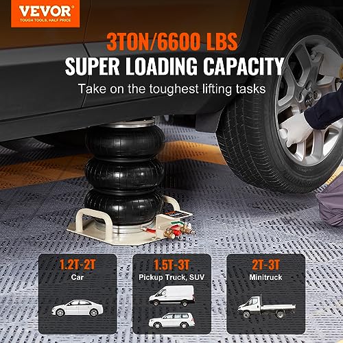 VEVOR Pneumatischer Wagenheber Air Jack 3 t, Weiß Dreifachbeutel Luftheber 140-450 mm Hubhöhe Sack Luftwagenheber, 10 Sekunden Hub Luftheber Wagenheberheber Wagenheber für SUV, LKW, Bus usw.