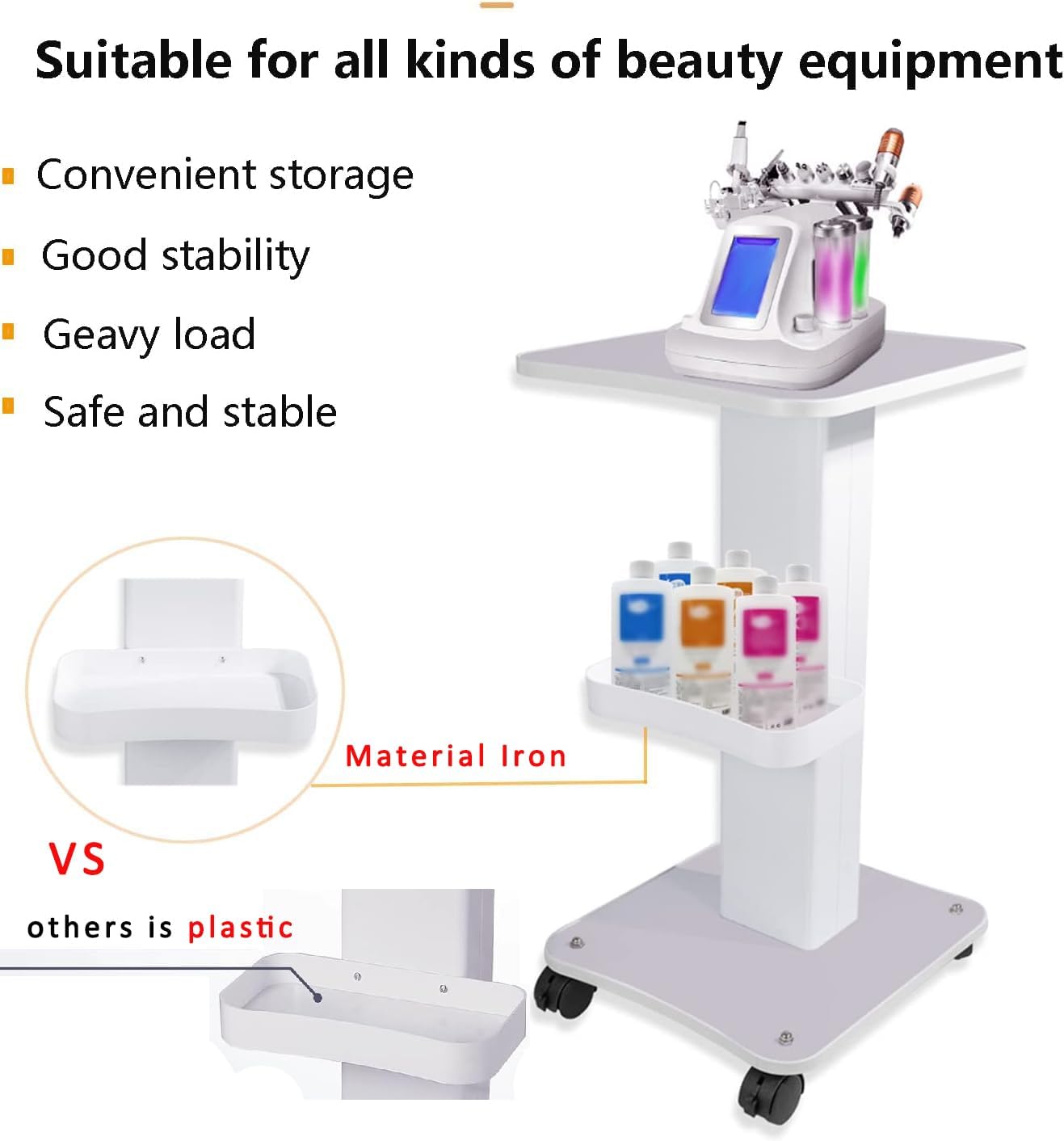 huoxou esthetician trolley cart, esthetician rolling, beauty spa salon trolley cart with wheels, tattoo table work salon station, load 220 lbs