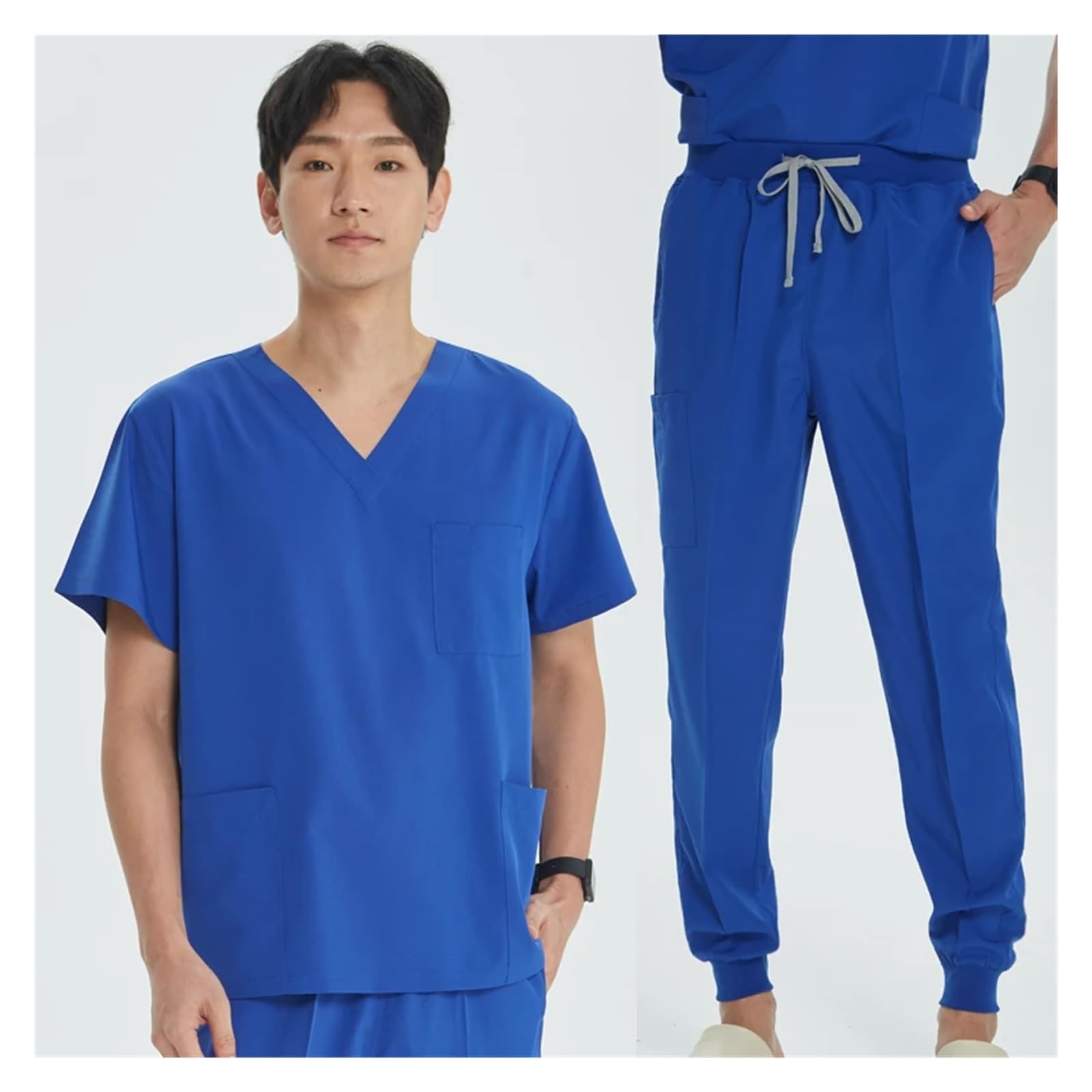 Uniforme Sanitario Hombre Conjunto de pantalón de chándal Superior, Ropa de Trabajo quirúrgica elástica, Traje de Dentista, Traje de enfermería, Traje de médico(Powder Pink,M)