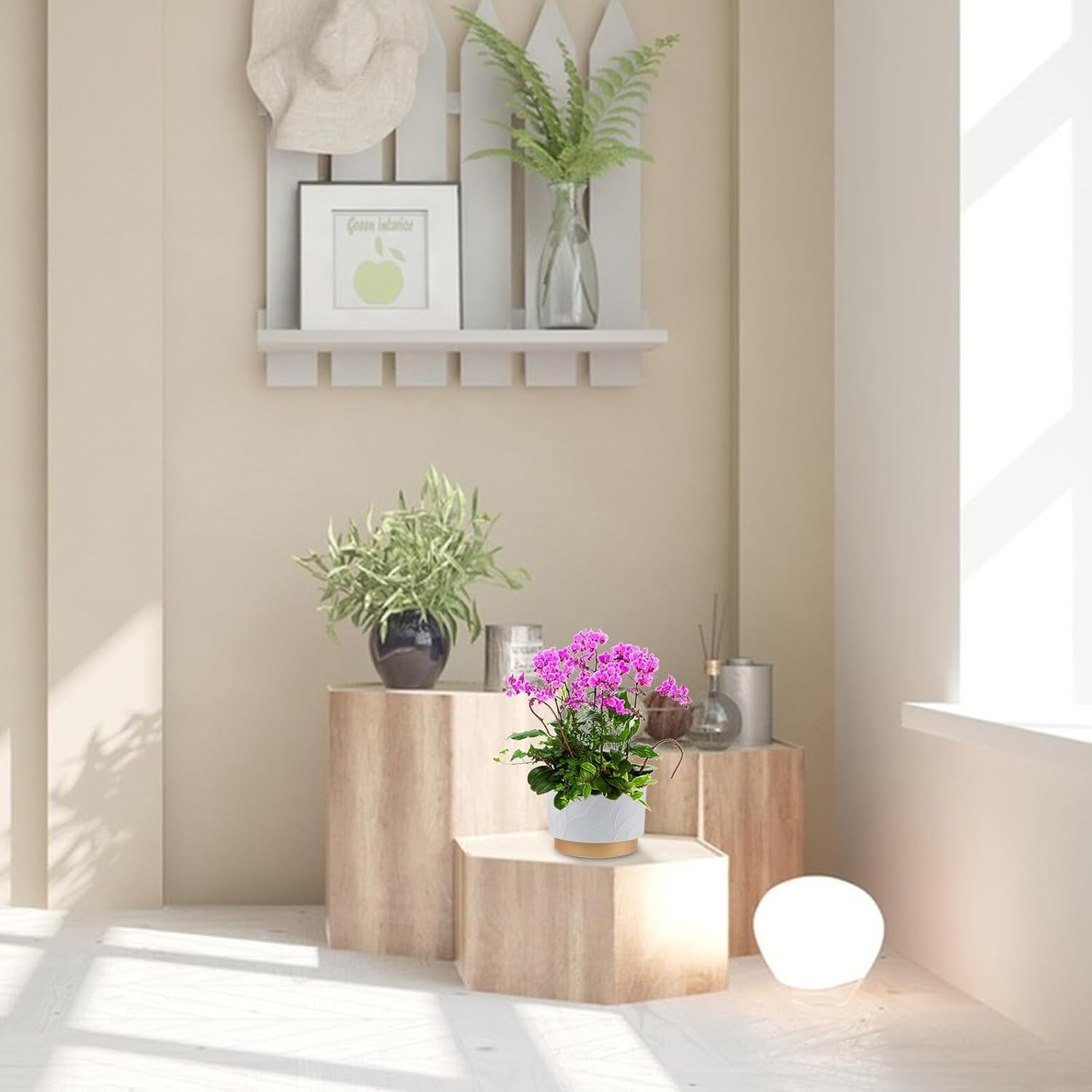 Orchid Planter Pot Large Diameter Plastic Planter Cups for Indoor Gardening with Drainage Holes White Nordic Style Ribbed Design Suitable for Home Balcony Planting to 10 Orchids