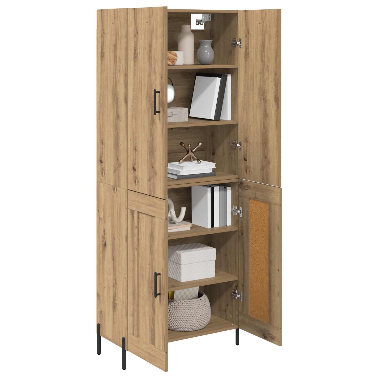 Tablero de madera de roble Artisan, montado en la pared, 69,5 x 34 x 180 cm, con espacio de almacenamiento y diseño rectangular para salón moderno, almacenamiento resistente