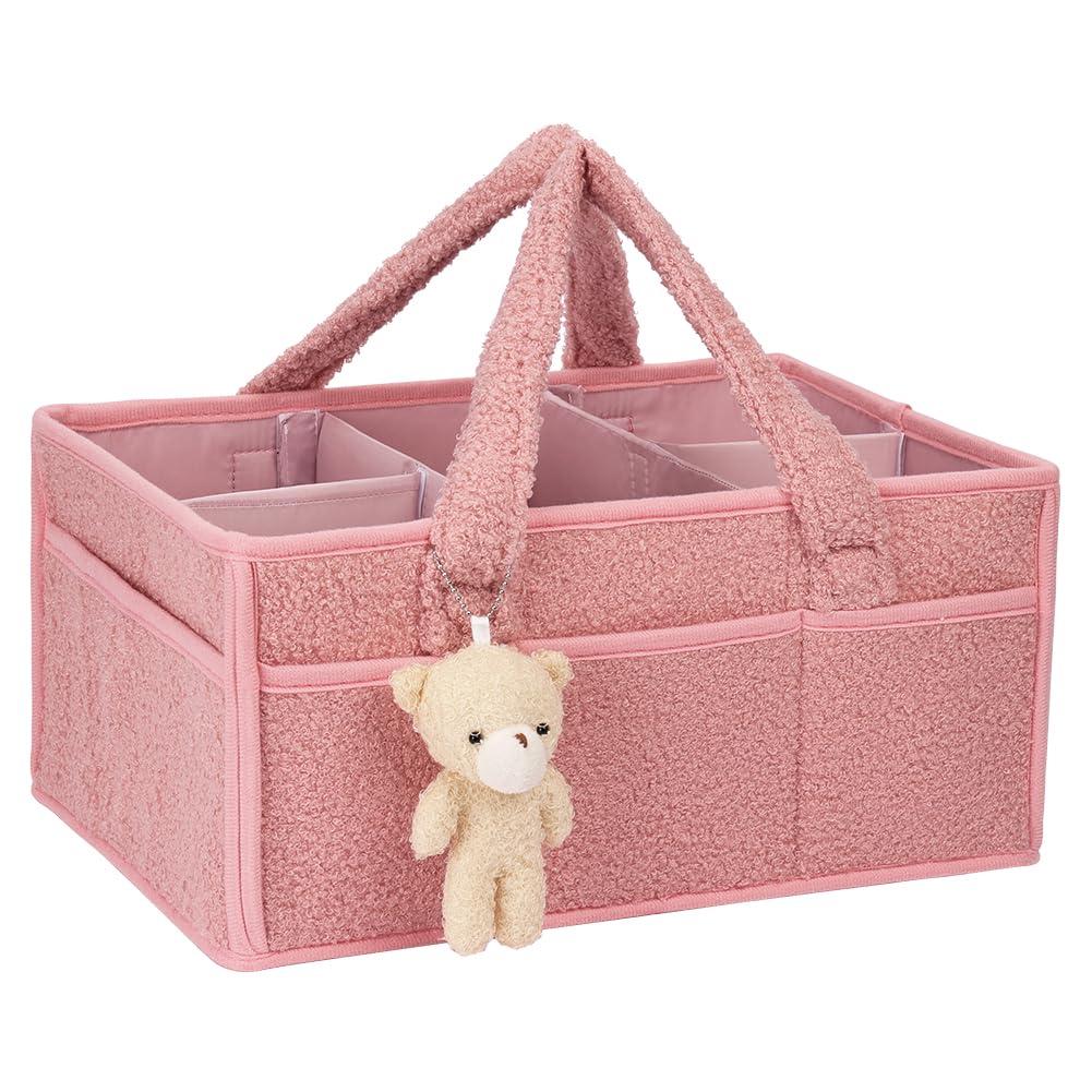 Organizador Pañales, Cesta Organizadora Bebe, Grande Pañales Bolso Para Bebés para Bebes Recien Nacidos de Viaje (Rosa)