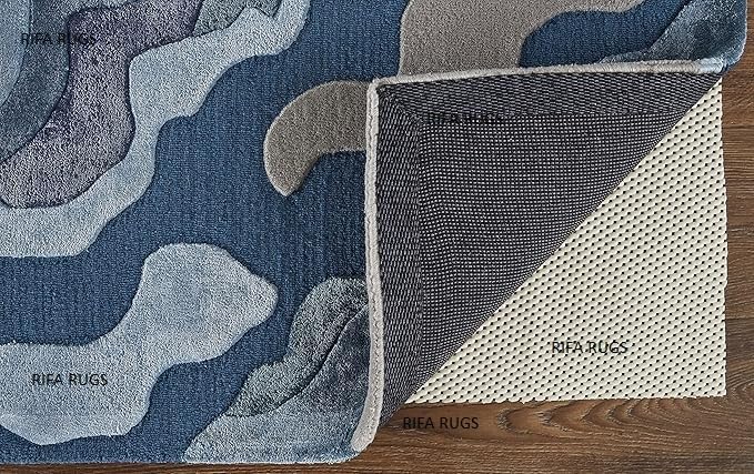 Image of Hand Tufted Carpet Nz Wool with Silk Abstract Design Non Slip Luxury Exclusive Rectangular Carpet for Living Room Bedroom (Size : 5x8 Ft, 152x244 CM), Multicolor