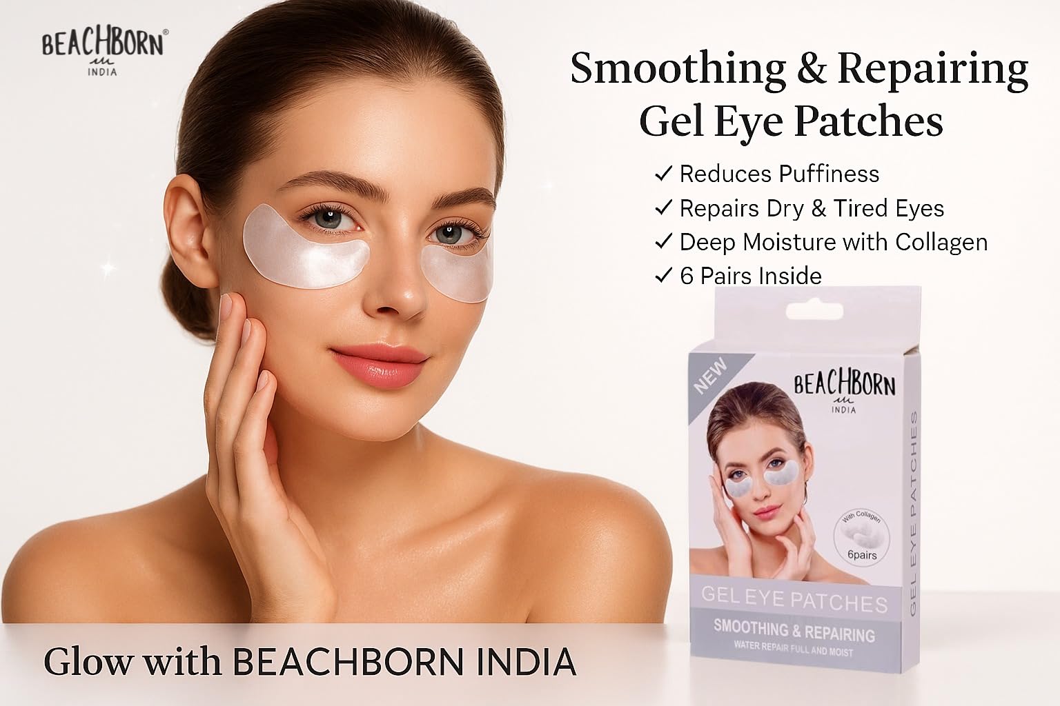 BEACHBORN INDIA Wrinkle Patches Gel Eye Patches With Collagen 6 Pairs Smoothing & Repairing Hydrating & Refresh for Puffy Eyes, Under Eye Bags & Dark Circles, Natural Collagen Eye Gels Pads, Crystal Anti-Aging Eye Mask(SILVER) 2