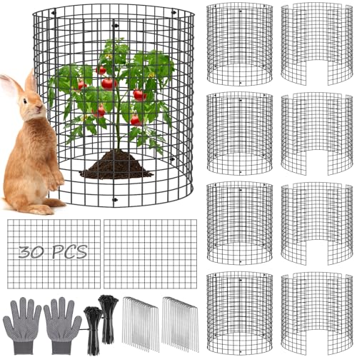 Aifanss 30 Pcs Plant Protectors from Animals 16x12 Inch Large Metal Plant Cages Chicken Wire Cloche with Zip Ties and Stakes to Keep Animals Out Garden Vegetables Shrubs Protection Bunny Barricades