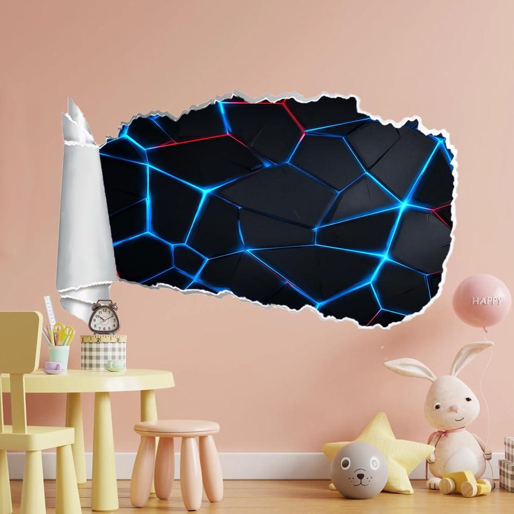 Pegatinas de pared rota 3D Geometría Arte Mural De La Pared Azul-Negro Calcomanía De Pared De Sala De Estar Para Dormitorio Infantil, Decoración Del Hogar