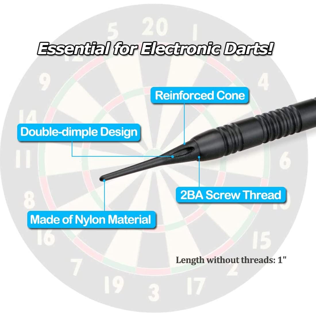 50 Pieza Puntas de Dardos Profesionales, Dardos Punta de Plastico, Puntas De Dardos De Punta Blanda De Plástico Universal, Accesorios De Dardos, Para Diana Electrónica (Negro)