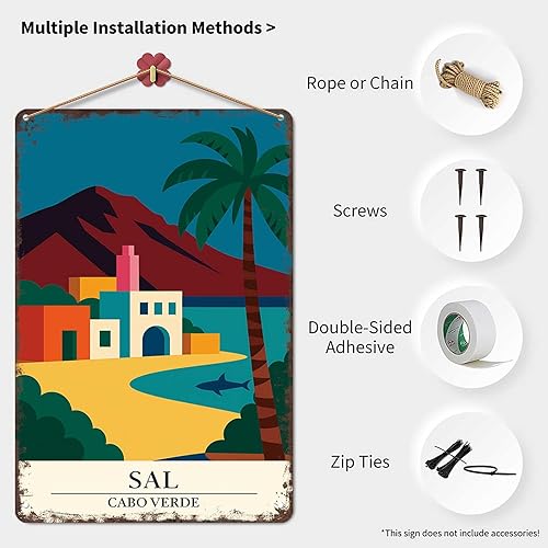Miniatura 3 de Letreros de metal vintage de Sal Cabo Verde arte de pared divertido de viaje moderno, póster de lata para hombre, cueva, oficina, hogar, dormitorio,