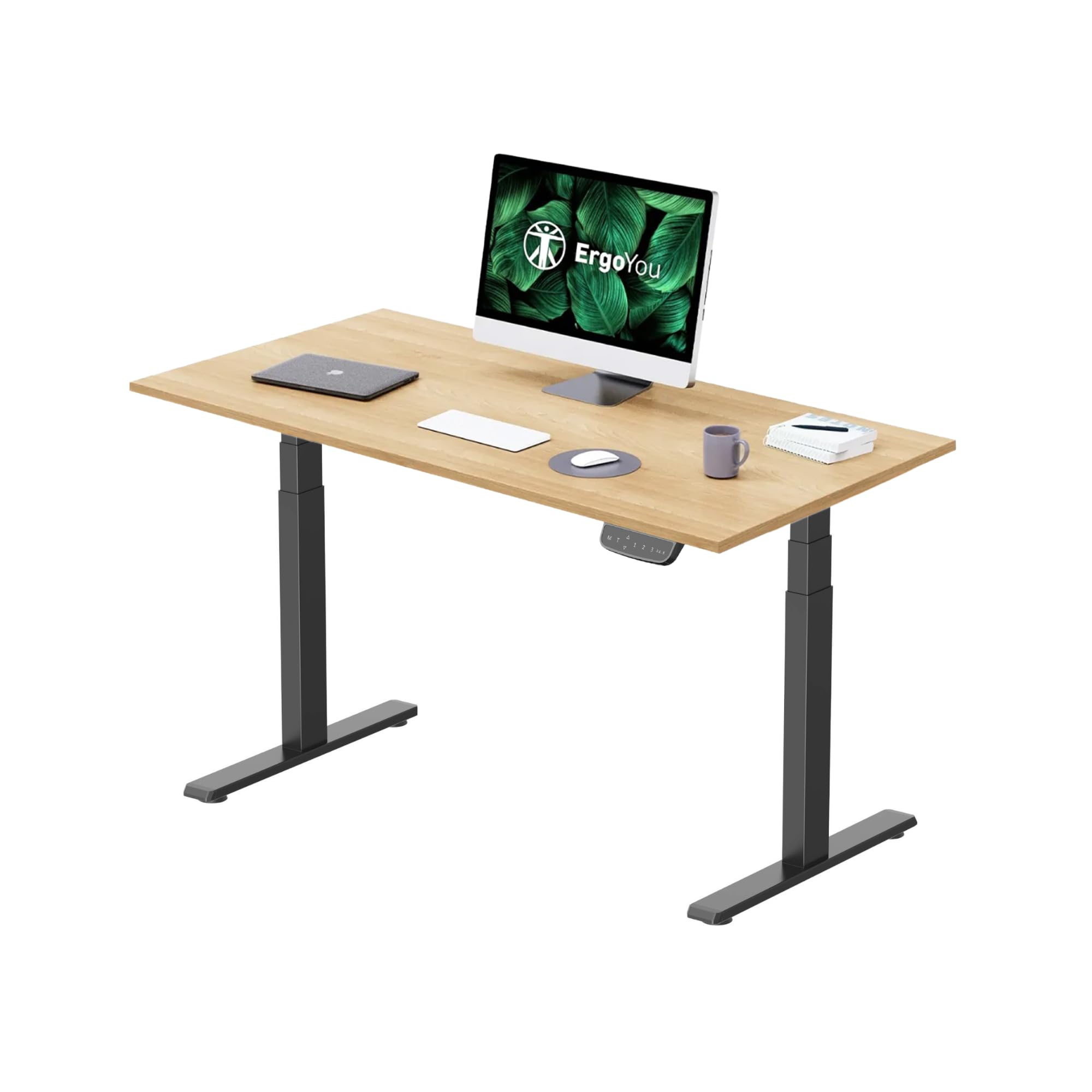 ErgoYou - Electric Height Adjustable Standing Table - Dual Motor 3 Stage -125 kg Static Weight Capacity - E1A Series - Ergonomic Sit Stand Computer Desk – (Maple, 59 x 29.5 inches)