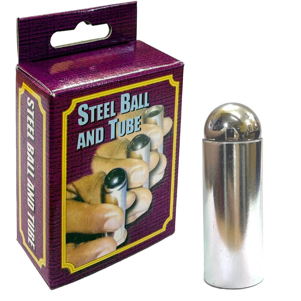 MilesMagic Magician's Super Ball and Tube (Steel) Mystery Gimmick | Commanding, Transforming, Shrinking Ball into Steel Tube Real Close Up Magic Trick
