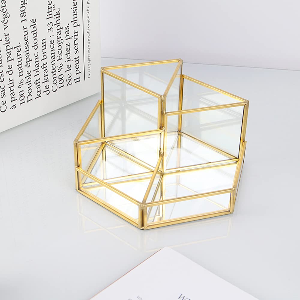 Vassoio Portaoggetti In Vetro A Specchio Dorato – 32 Cm Rotondo, Per Profumi, Trucchi E Gioielli – Decorazione Da Tavolo Elegante