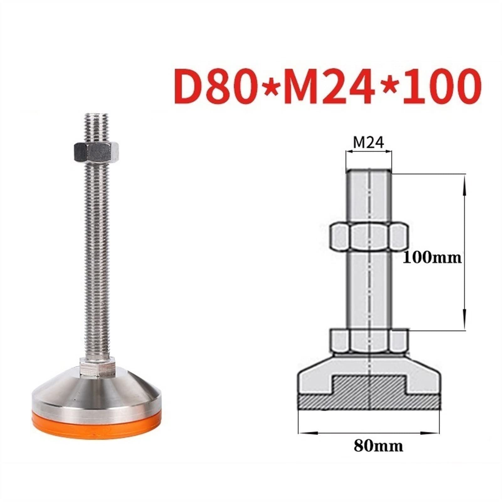 Patas niveladoras ajustables, Paquete de 4 patas niveladoras resistentes, patas niveladoras ajustables con rosca, patas de soporte de tornillo de acero inoxidable 304, base de 80 mm de diámetro(D80xm2
