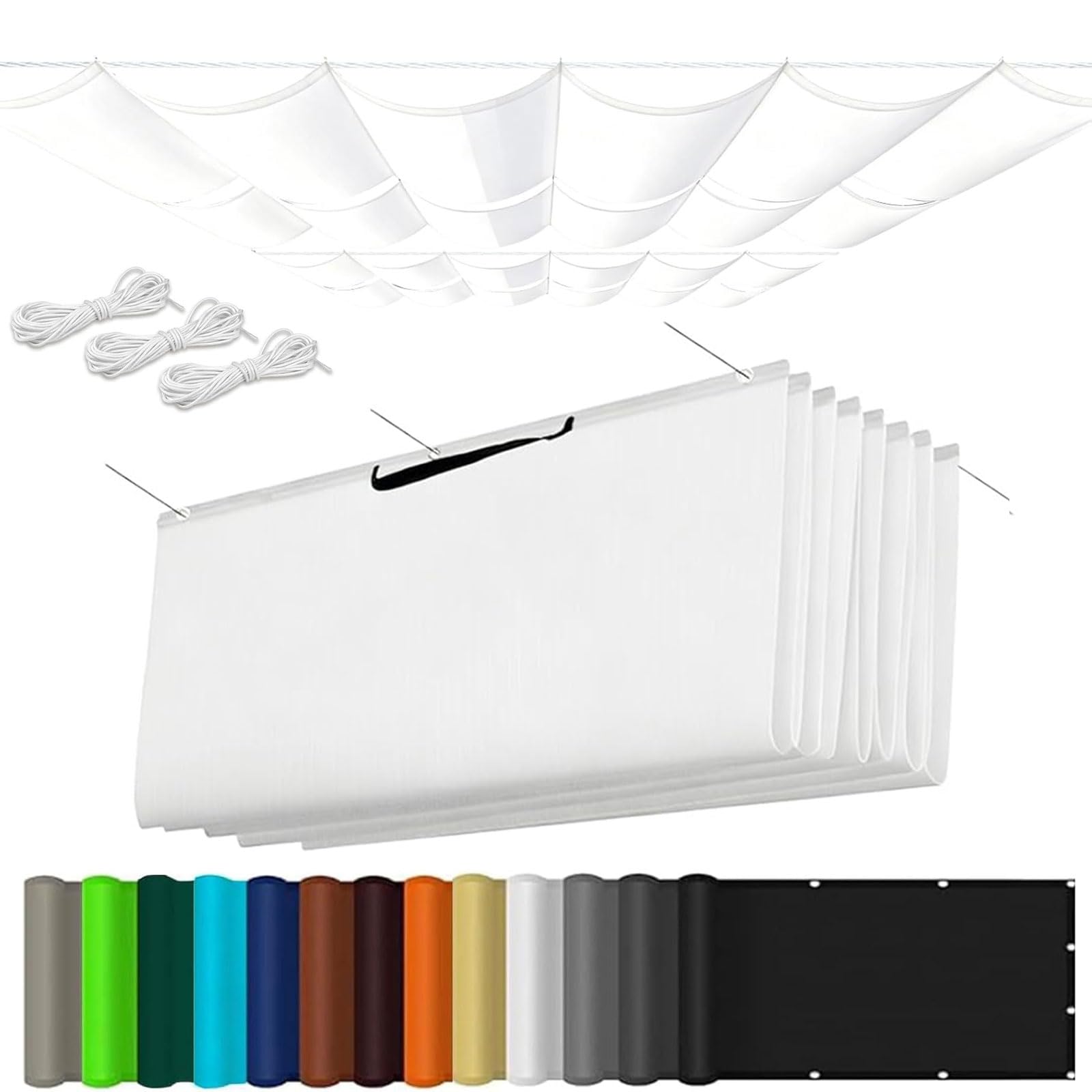 Ausziehbares Wellen-Sonnensegel 130 x 700 cm Wasserdicht UV Schutz Rechteckig Verstellbar Schattenabdeckung Welle mit Ösen Und Seil Nach Maß für Garten Terrasse Balkon, Weiß