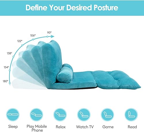 Miniatura 10 de Giantex Sofá ajustable con 2 almohadas sofá cama plegable multifuncional de 6 posiciones sofá cama para dormir sofá multifuncional de gamuza para