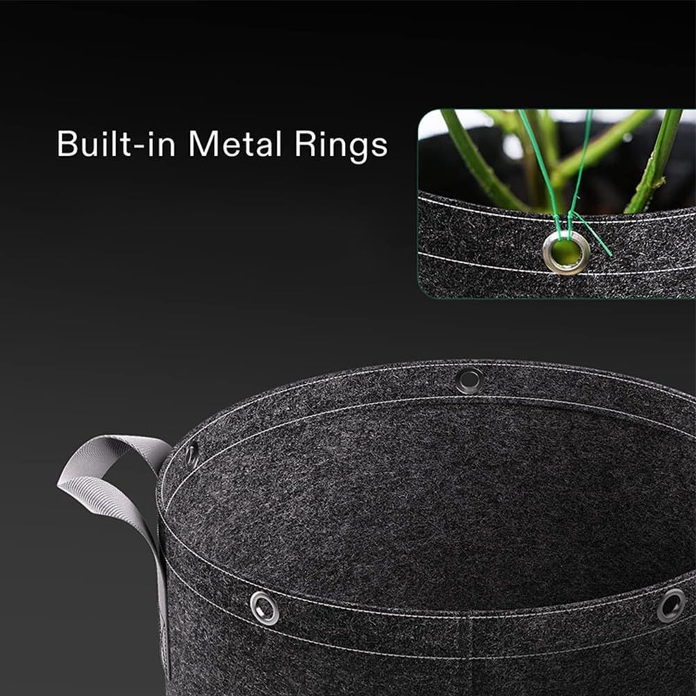 Sacs de culture pour plantes fabriqués à partir de tissu non tissé épais avec anneaux polyvalents et poignées renforcées pour une aération et un drainage constants (37,5 l)