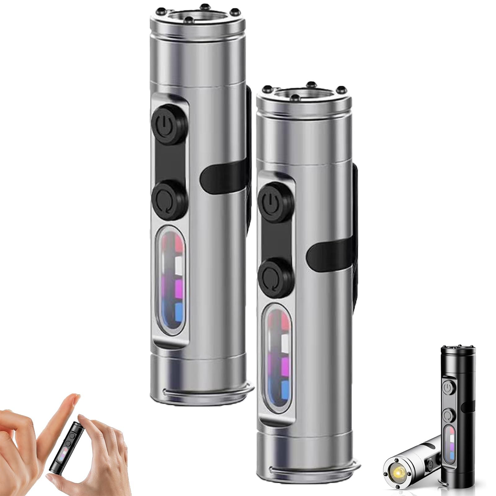 Taclite Mini - The Ultimate Everyday Micro Tool, Rechargeable LED Magnetic Super Bright Tactical Flashlight High Lumens with Hat Clip,3 Brightness,Waterproof,For Hiking, Emergency (A*2)