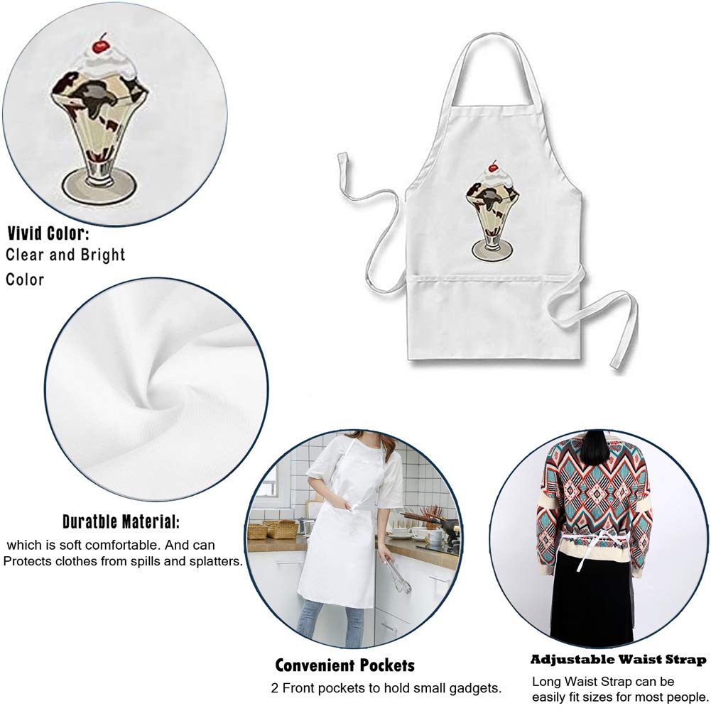 Julyou Hot Fudge Sundae Dessert Ice Cream Apron for Women Men, White