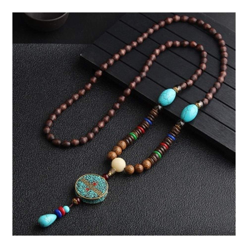 AdorabFruit Présent Pendentif Collar Hecho a Mano Budista Mala Cuentas de Madera Colgante y Collar étnico Cuerno de Pescado a Largo joyería de Las Mujeres de los Hombres (Metal Color : Style8)