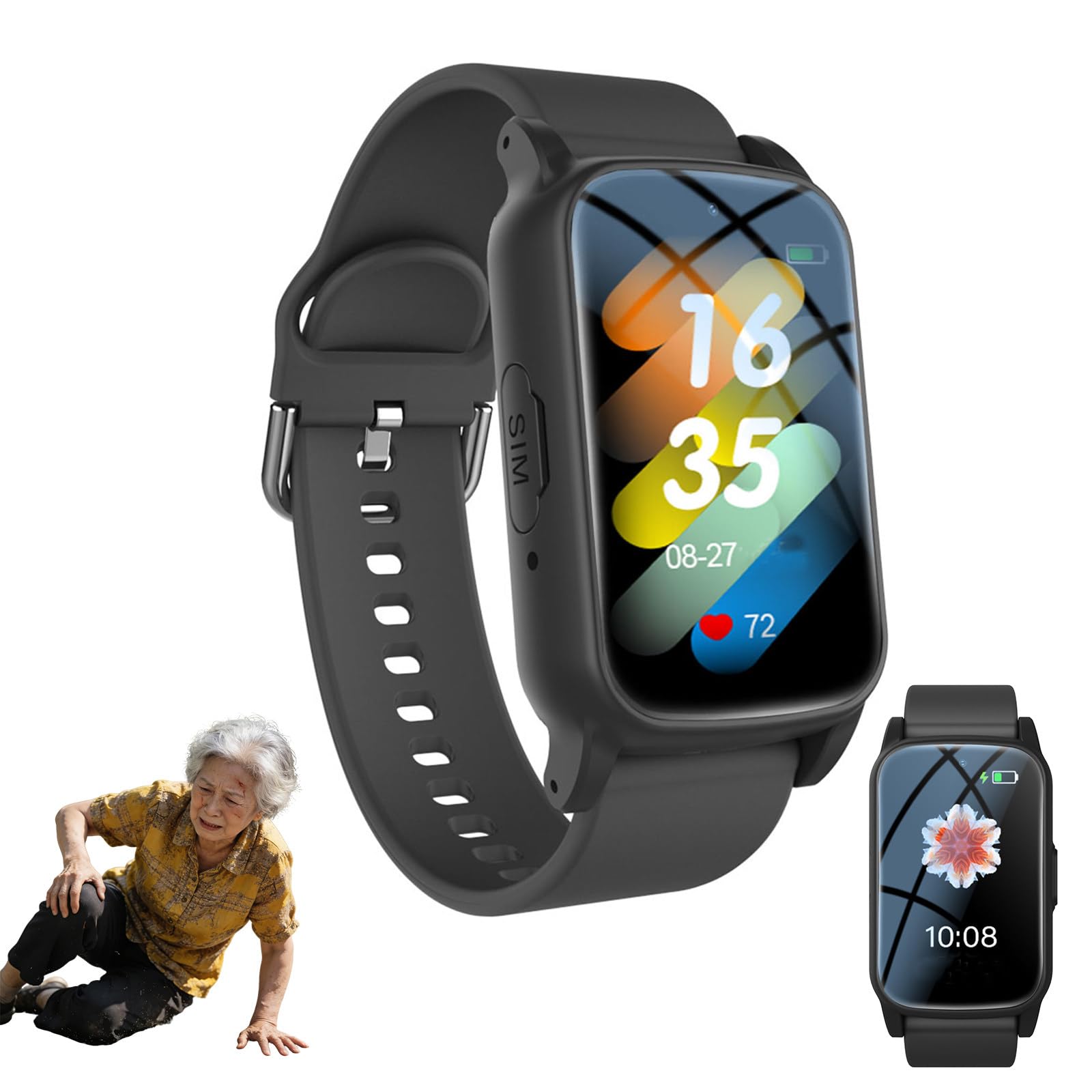 LRPMGZYoe Watch for The Elderly with Fall Detection Smartwatch HD Black