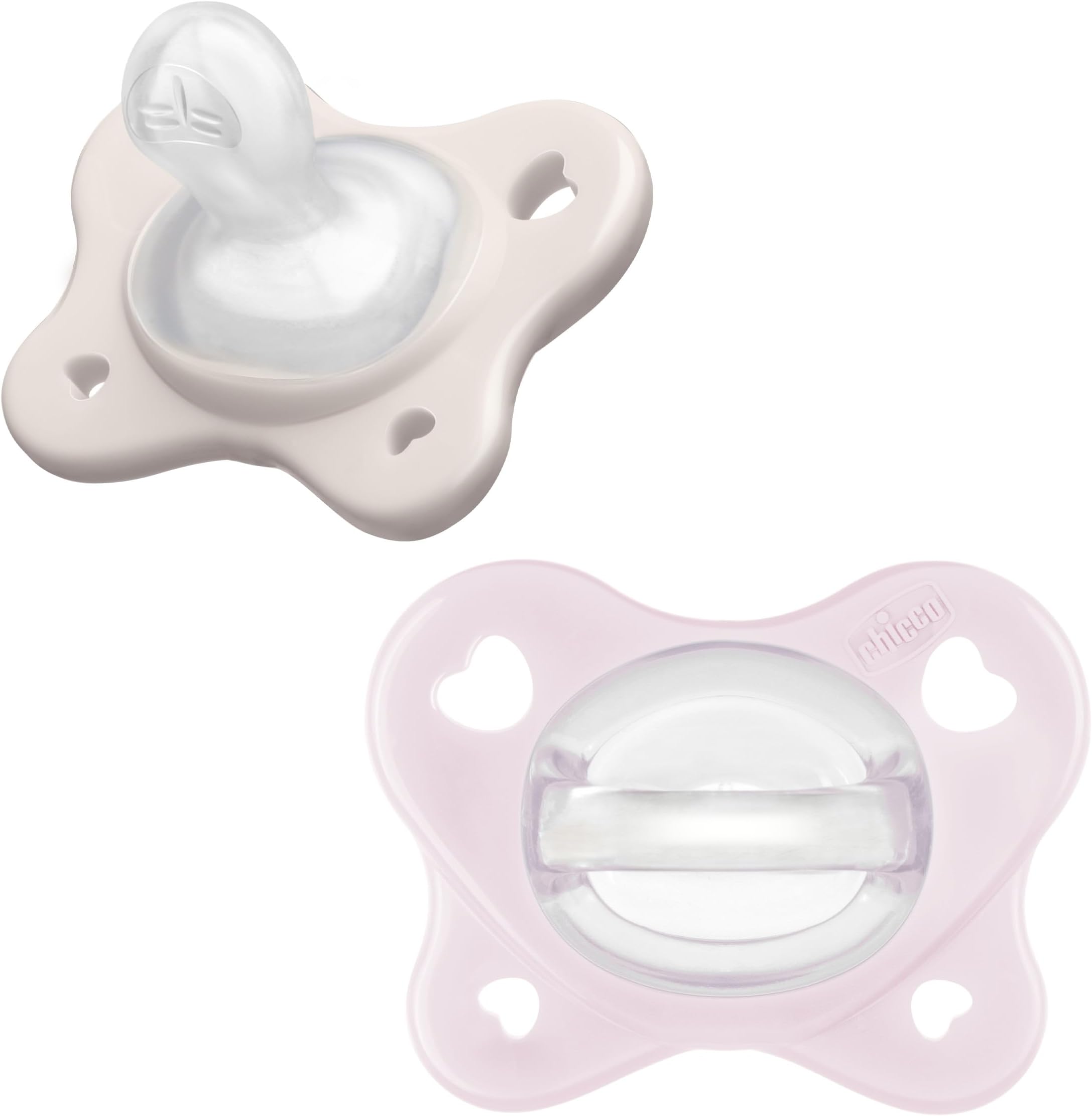 Chicco PhysioForma Dual Soft Orthodontic Pacifier for Babies 2-6 Months, 100% Soft Silicone, Supports Breathing, One-Piece Design, Included Sterilizing Case, BPA Free, 2-Pack, Pearl/Ballet Slipper