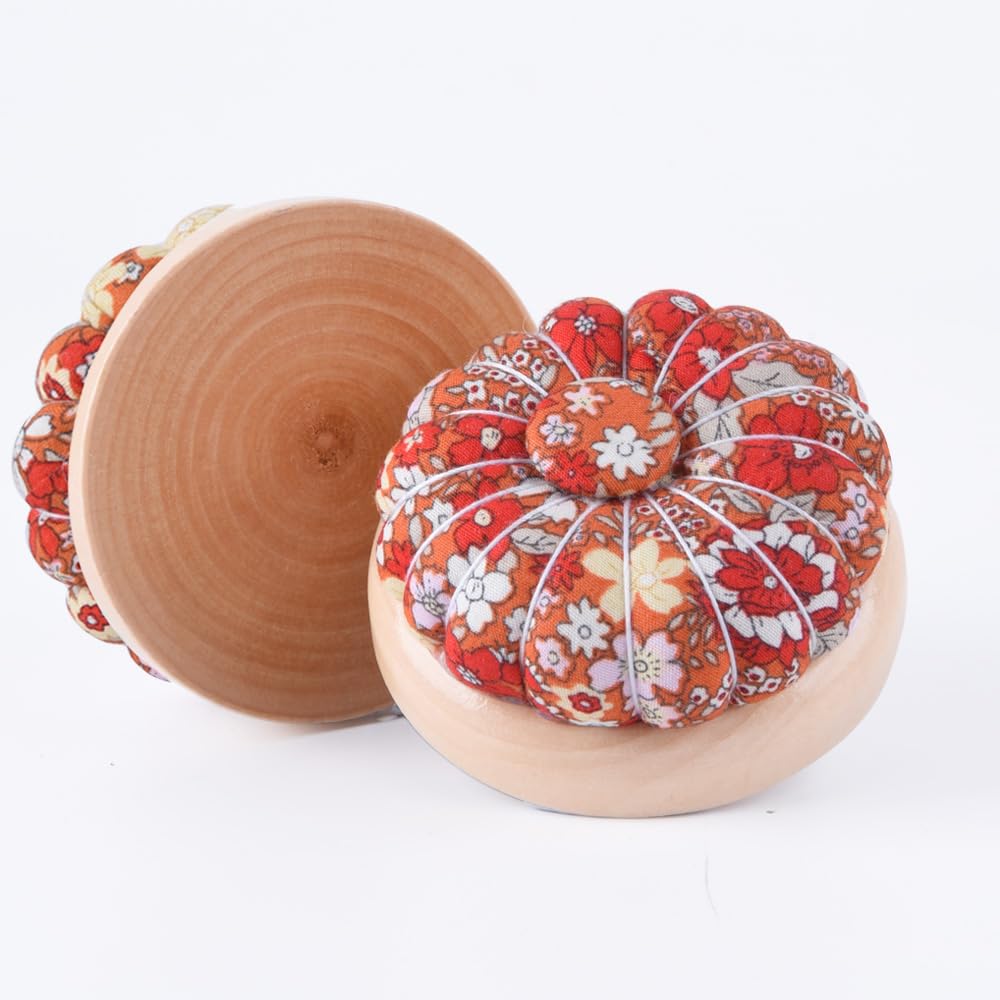 1Pcs Cute Pumpkin Pin Cushion with Magnetic.Red Floral
