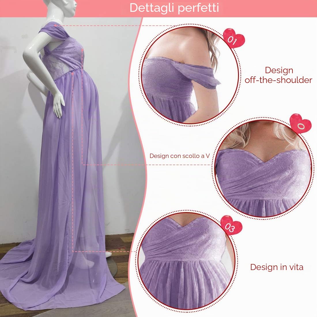 FEOYA-Abito Premaman con Spalle Scoperte Fotografia da Donna Abito Sexy in Gravidanza in Chiffon per Servizio Fotografico Gonne Traspiranti Estive con Spacco sul Davanti Maxi Abito Lungo