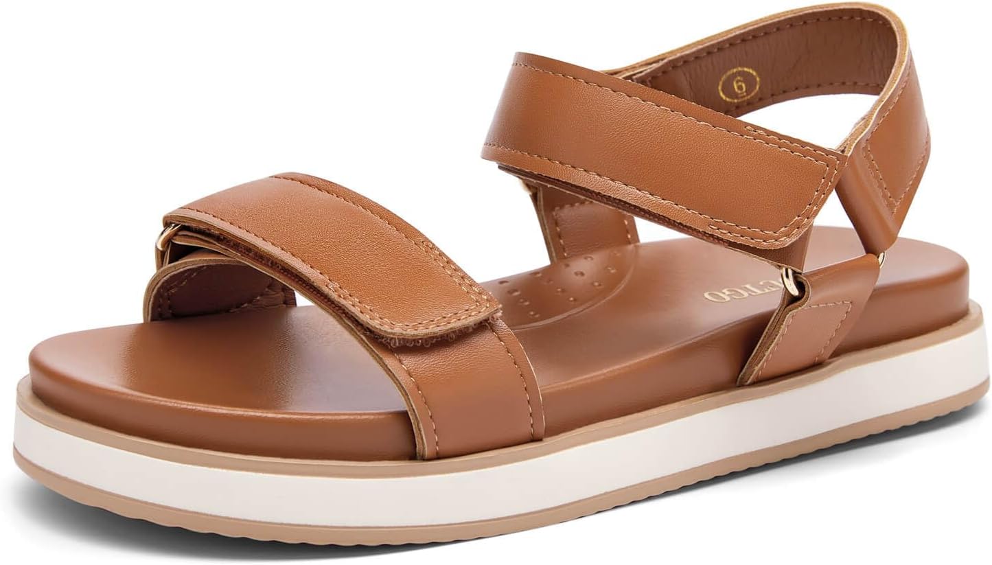 Coutgo Womens Platform Sandals Adjustable Strap Open Toe Low Wedge Sandals Beach Vacation Shoes