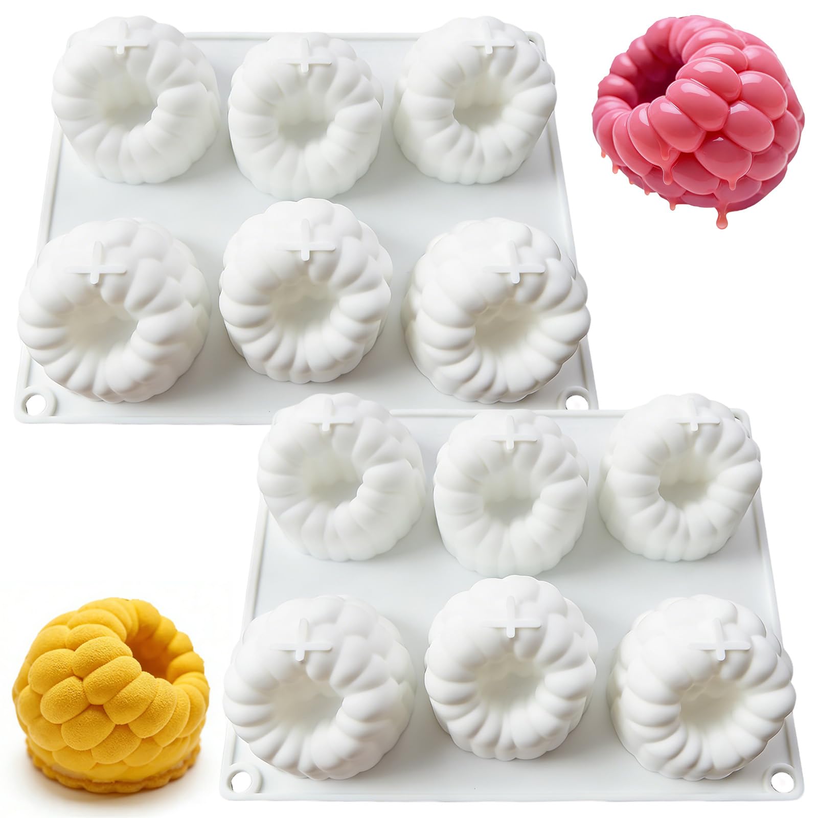 2 Pièces Moule Trompe L'oeil Fruit, Moule Silicone Framboise, 6 Cavities Moules Silicones, Moules à Pâtisserie, Silicone Dessert Mold for Cakes, Chocolates, Jellies, Creative Baking Creations