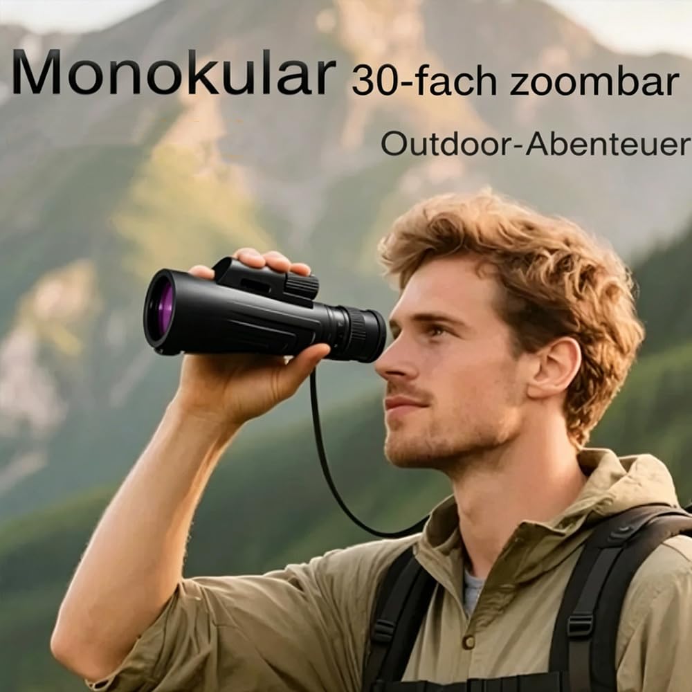 10-30x50 ED Monokular Fernglas, Stickstoffbefüllt, Hochauflösend Zoom, Ideal für Konzertfotografie & Outdoor Beobachtung Black