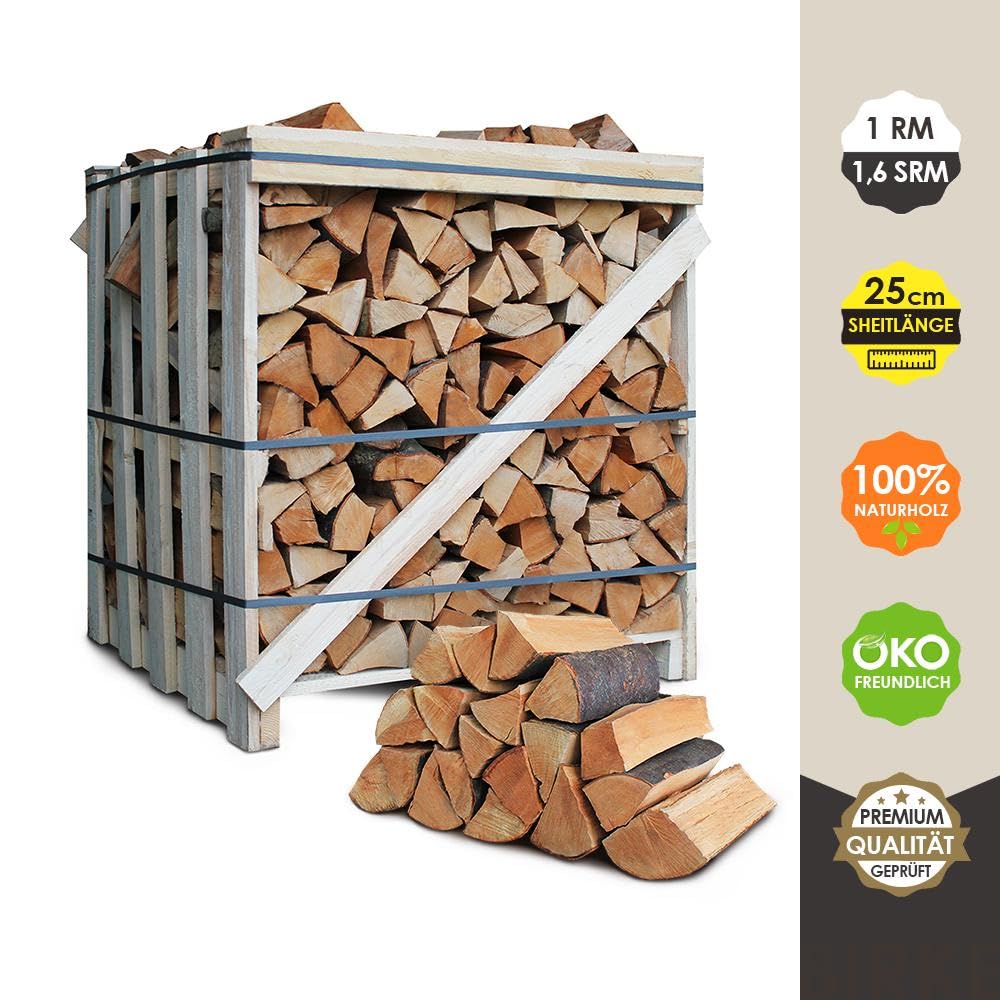 Brennholz Buche - Scheitänge 25cm / 33 cm - 1,6 SRM/ 1RM - 1 Palette - für Kamin, Ofen, Grill, Smoker (Scheitlänge 25 cm)