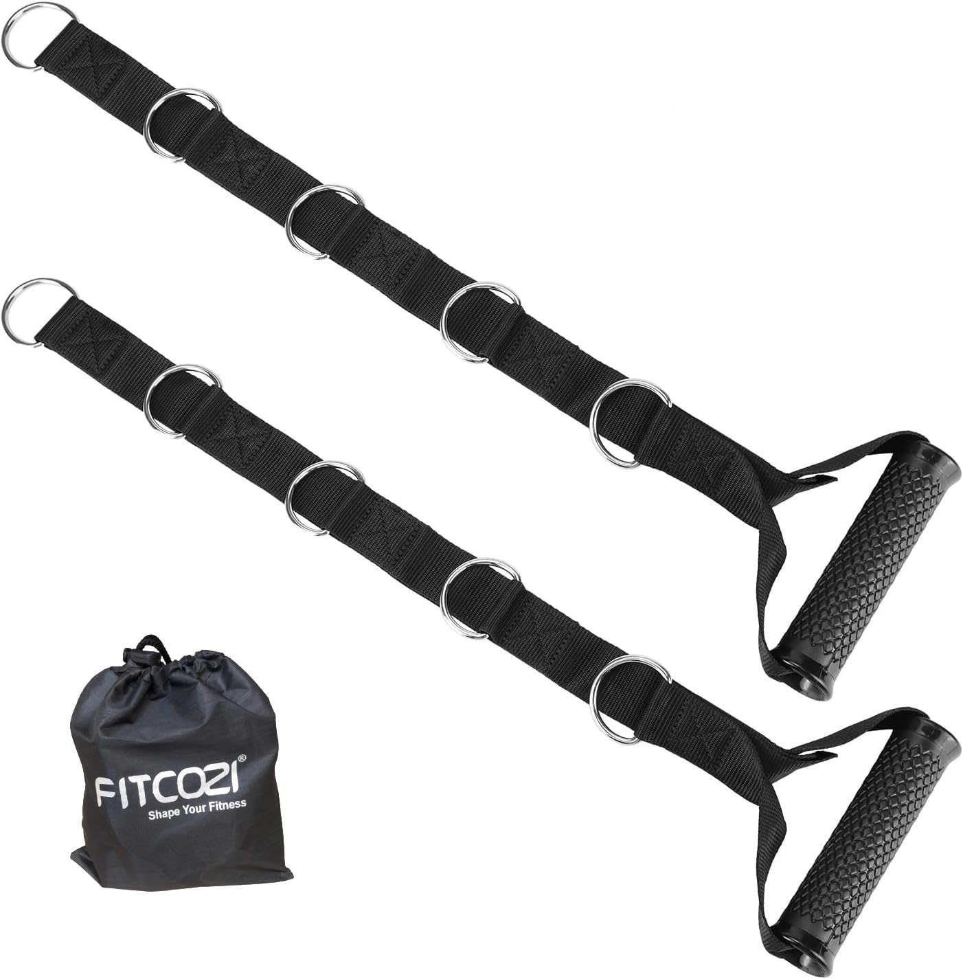 Fitcozi Heavy-Duty Metal Gym Handles with 5 Adjustable D-Ring Buckles – Perfect for Pulley Systems, LAT Pull-Downs, and Upper Body Workouts (5 D Ring Handel)-image-43