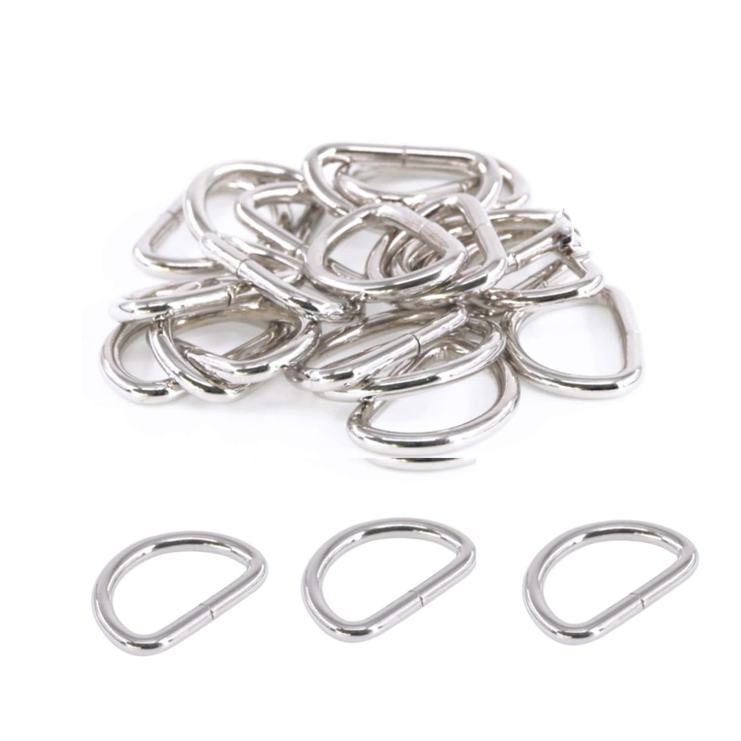 ZEACCT 30-Piece Set of Multi-Purpose Metal D Rings, Semi-Circular Buckles for Bags Belts, Straps, Backpacks