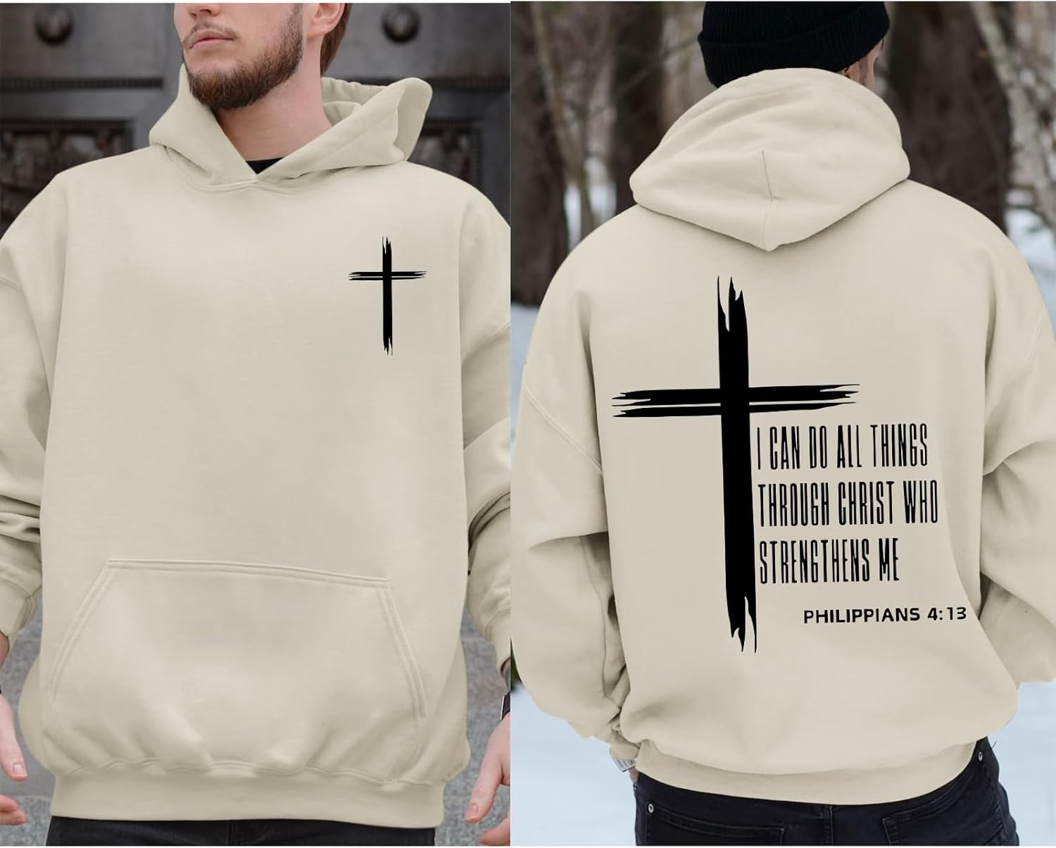 Tuislay Mens I Can Do All Things Through Christ Hoodies Christian Jesus Hoodie Religious Cross Sweatshirt Faith Pullover Tops - Image 3