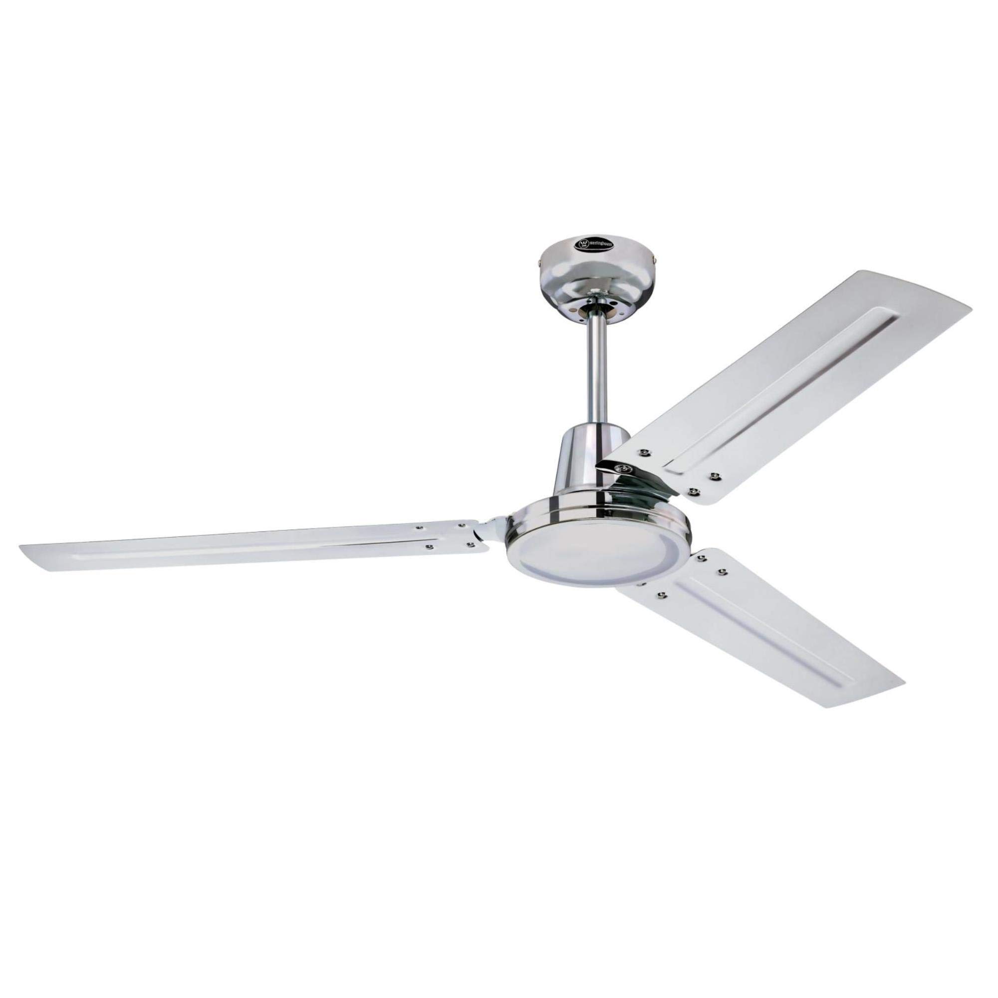 Westinghouse Lighting Ventilatore da soffitto cromato industriale, 122 cm, potente circolatore d'aria con interruttore a parete a 4 livelli, robusto design cromato