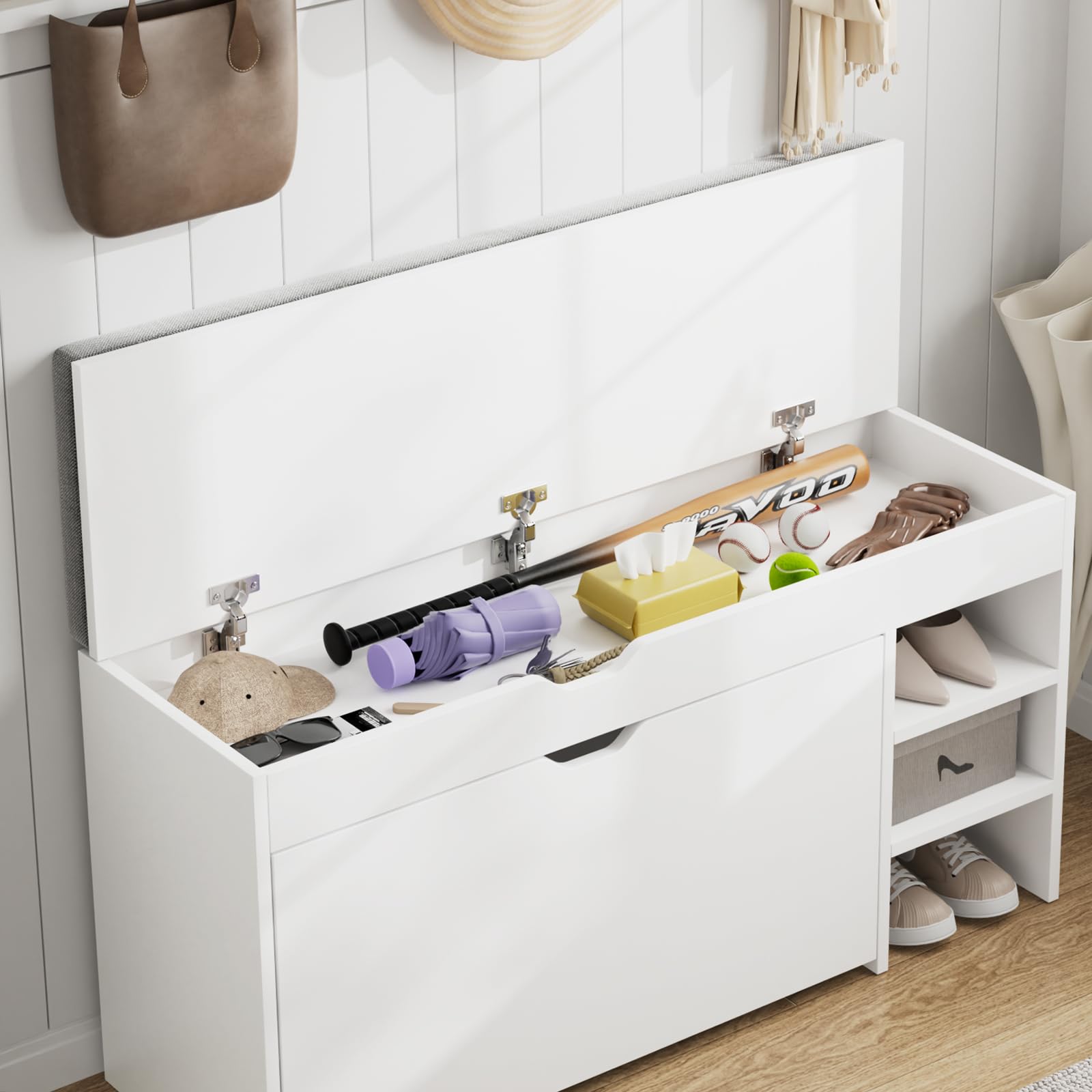 VOWNER Scarpiera Salvaspazio, Scarpiera Ingresso Slim, Panca da Ingresso, Regolabili, Con Scomparti, 100 x 30 x 55 cm, Bianco
