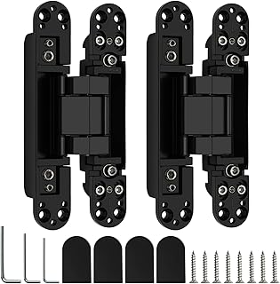 2 Pack, goldenwarm 7 Inch Hidden Door Hinges Invisible Hinges for Heavy Duty Doors Black Door Hinges Black Hidden Hinges Hidden Door Hardware