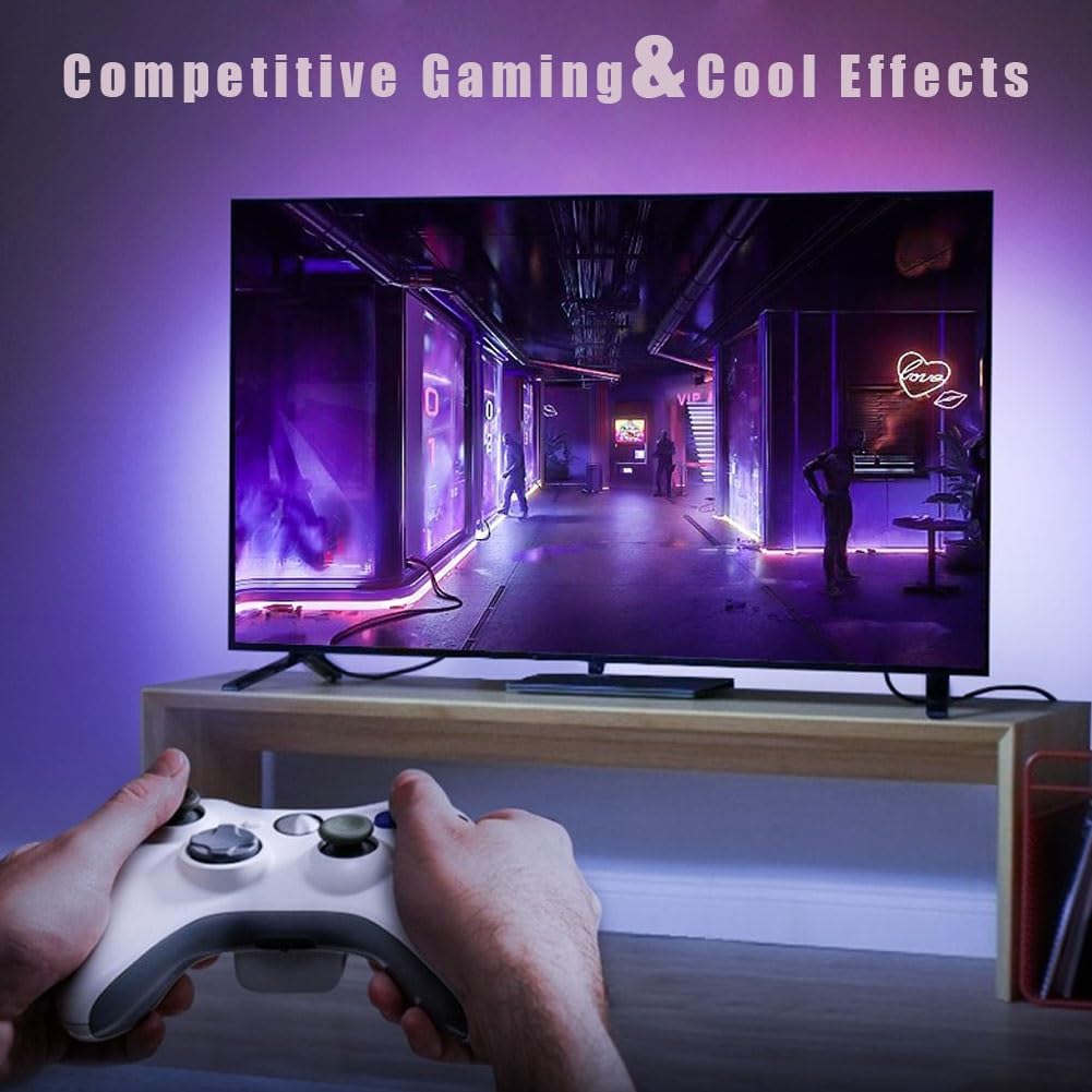 Striscia LED for sincronizzazione Schermo con Scatola di sincronizzazione HDMI,Striscia Gioco Colorata RGBIC,Striscia di Illuminazione Ambientale for Display 75-90 Pollici