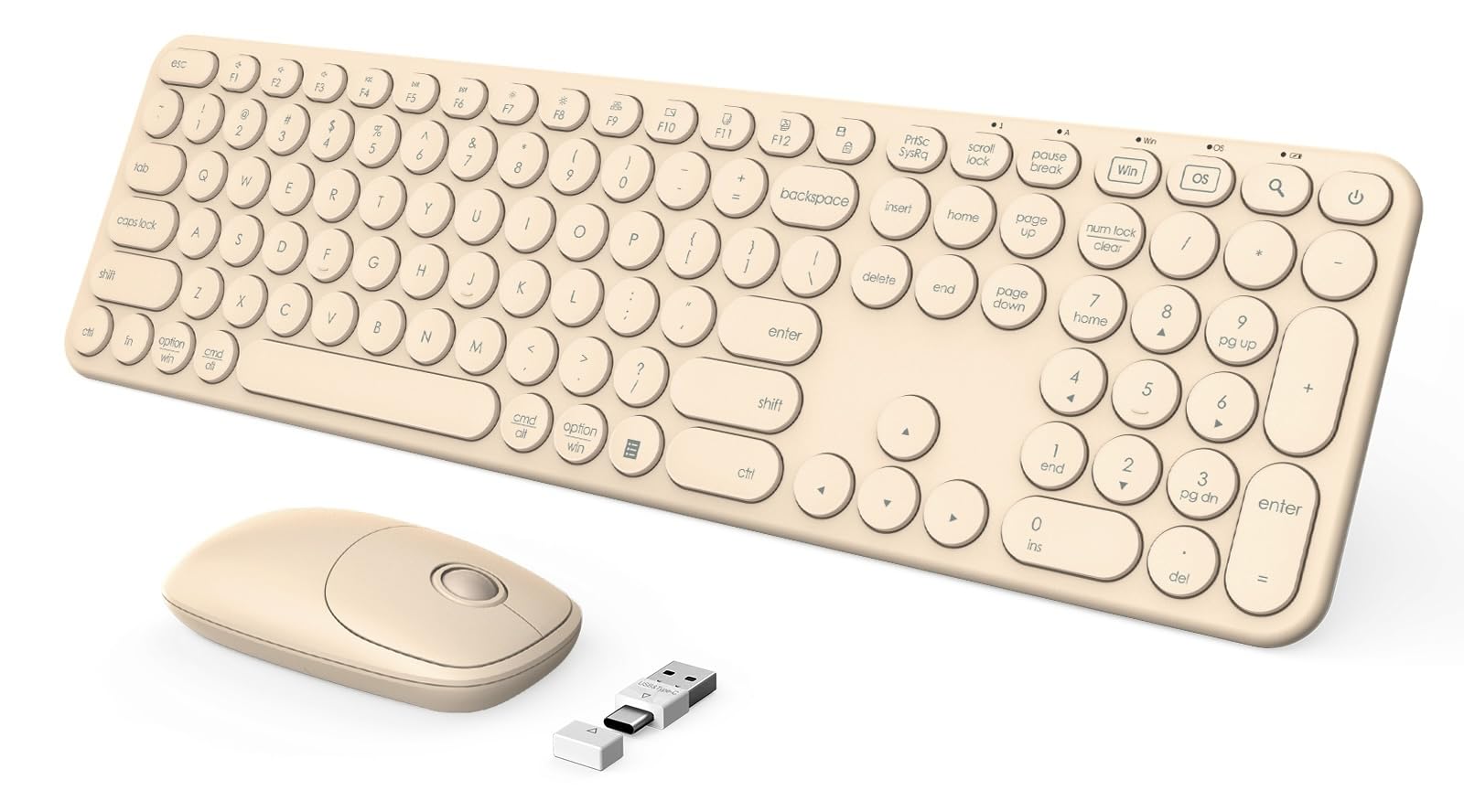 seenda Wireless Keyboard and Mouse, USB & Type C 2-in-1 Receiver, SK73-3 Full Size Brown Wireless Keyboard Mouse Combo, Compatible for Windows, MacBook Pro/Air, Laptop, Desktop, PC - Khaki