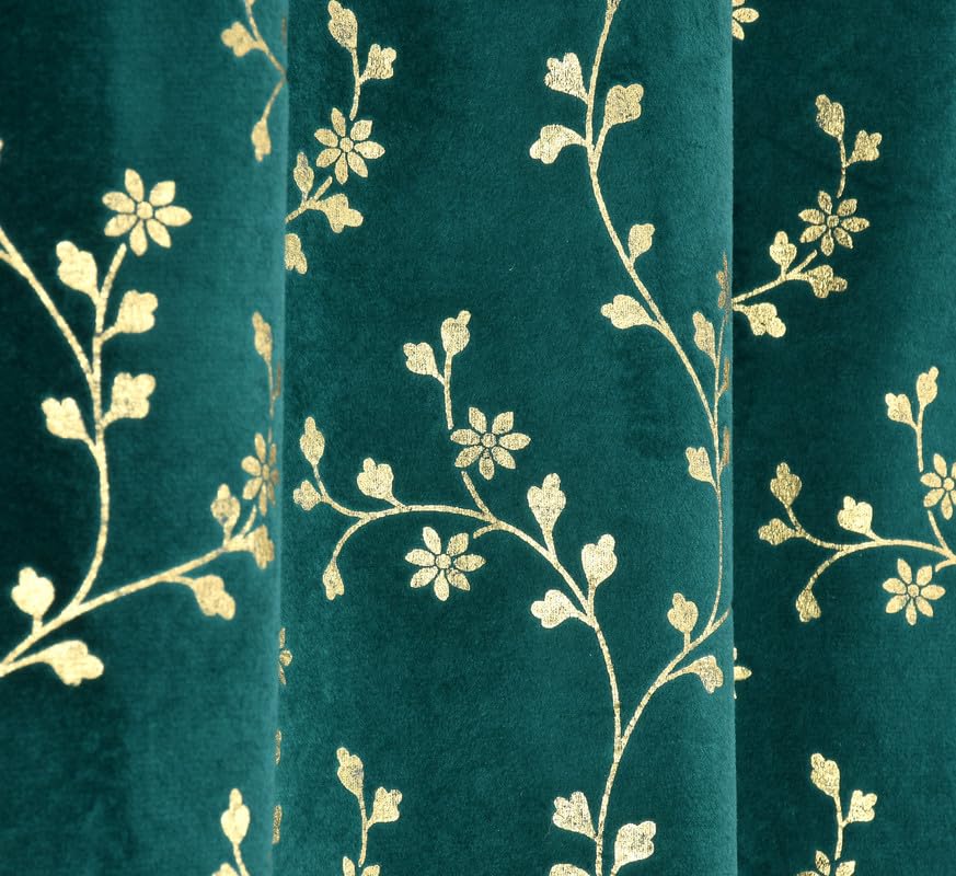 Image of Heavy Velvet Fabric Luxury Looks Room Darkening Floral Designer Curtains 8 Feet for Door, Aqua, Pack of 2 Pieces